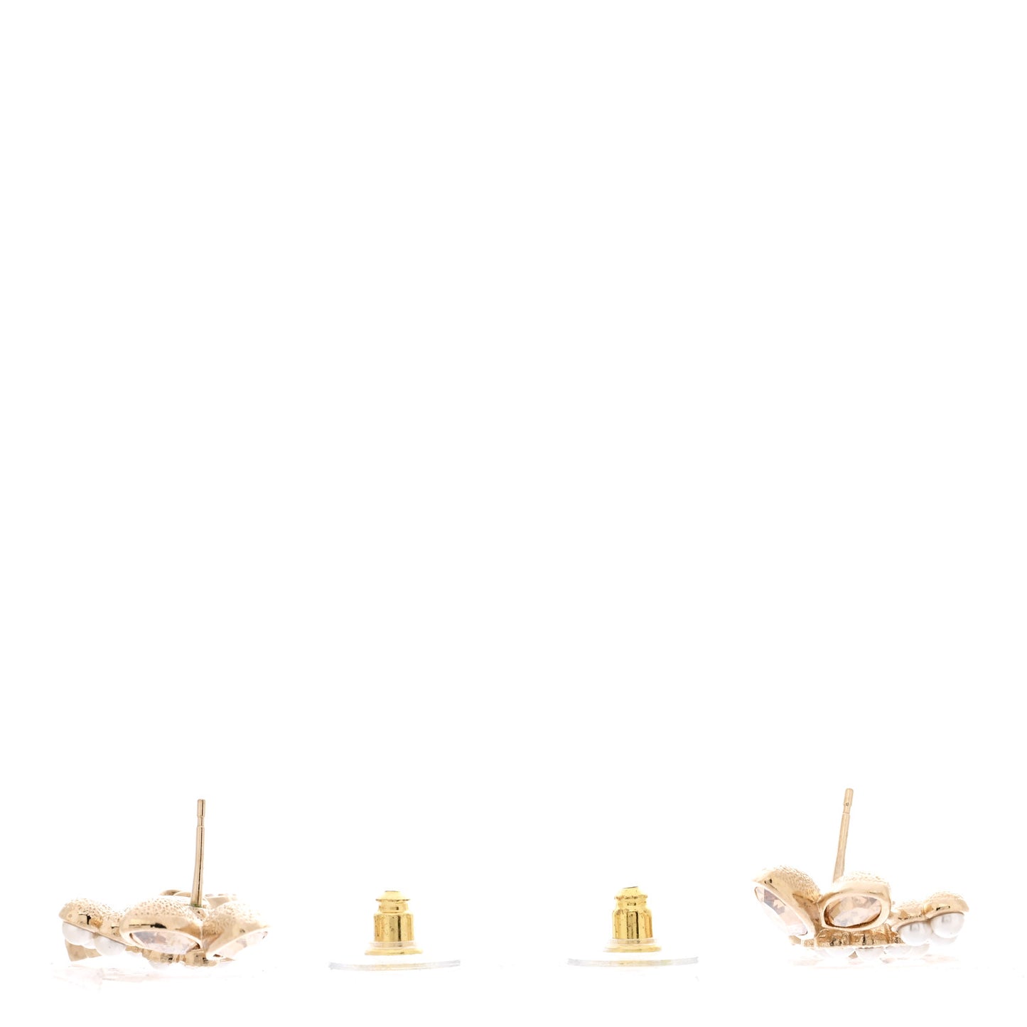 Pearl Crystal Drop CC Earrings Gold White