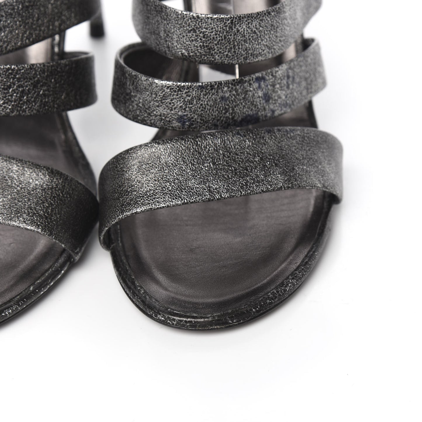 Cracked Metallic Calfskin Pearl Sandals 41 Dark Silver