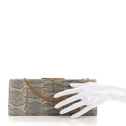 Saint Laurent Snakeskin Midnight Clutch Grey White 2 of 10