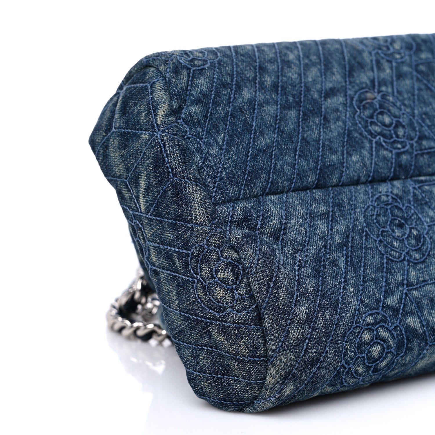 Chanel Denim Camellia Embroidered Medium Just Mademoiselle Blue 8 of 13