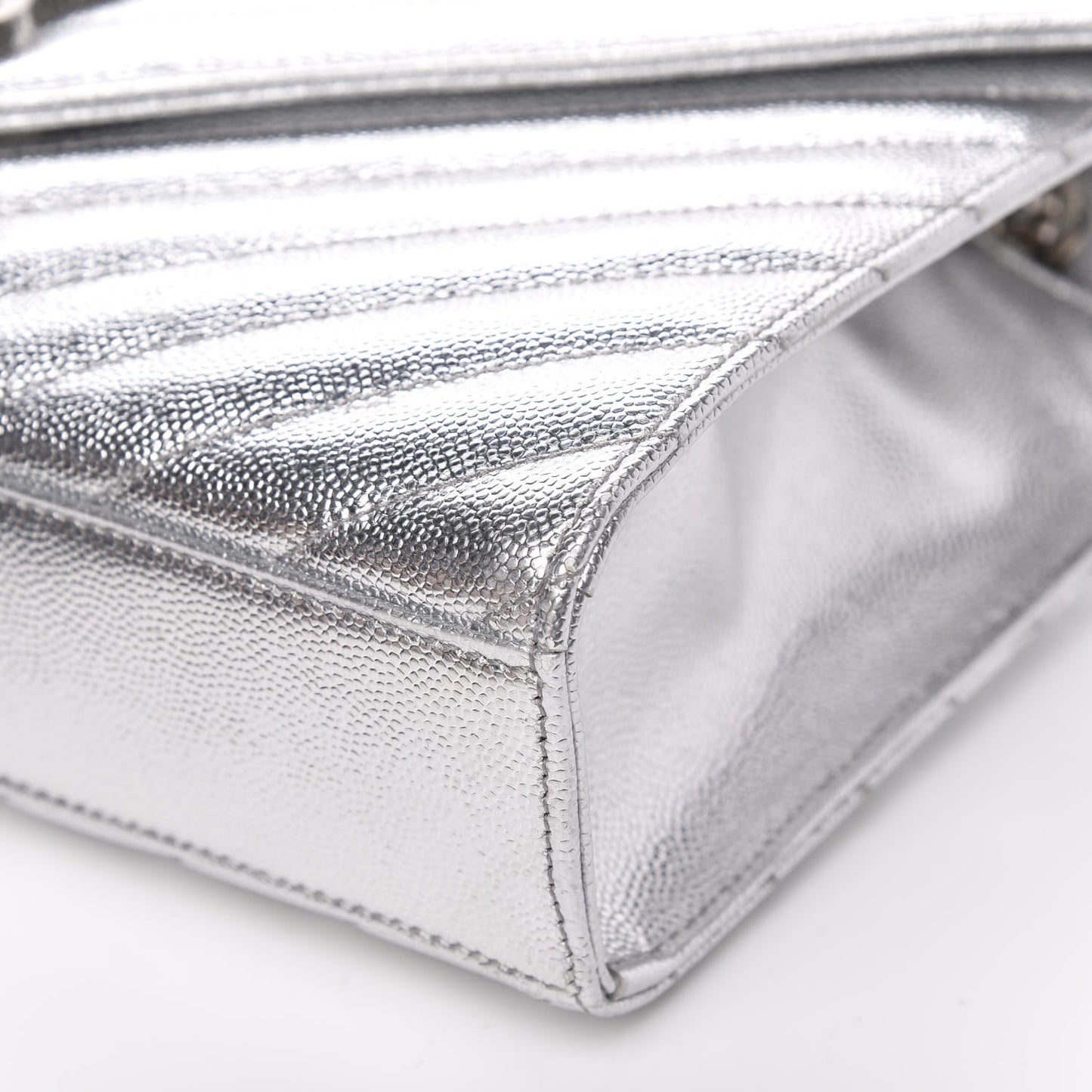Sheepskin Matelasse Chevron Monogram Medium College Bag Silver