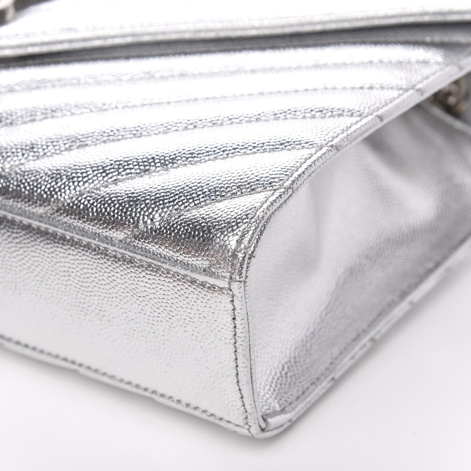 Saint Laurent Sheepskin Matelasse Chevron Monogram Medium College Bag Silver 8 of 12
