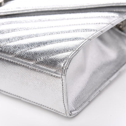 Saint Laurent Sheepskin Matelasse Chevron Monogram Medium College Bag Silver 8 of 12