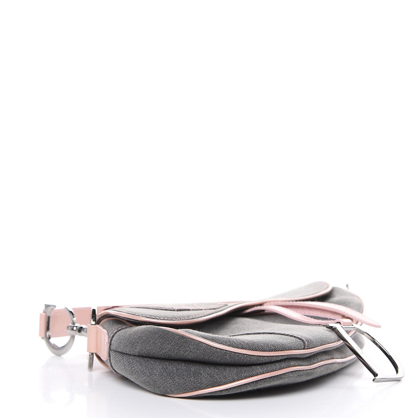 Patent Denim Jeans Saddle Bag Grey Pink