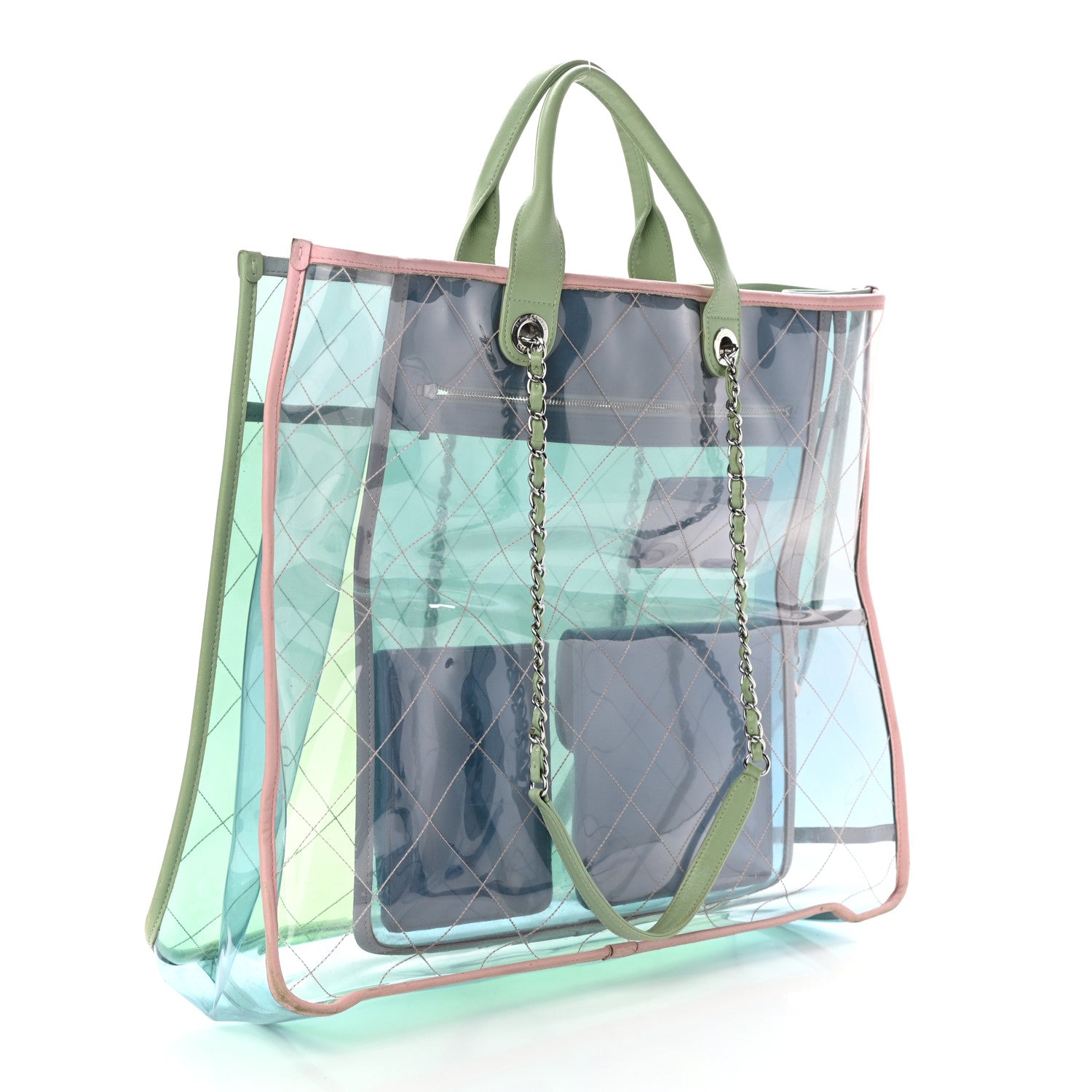 Chanel Lambskin PVC Quilted Large Coco Splash Shopping Bag Blue Green 3 of 13