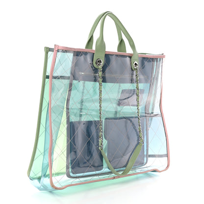 Chanel Lambskin PVC Quilted Large Coco Splash Shopping Bag Blue Green 3 of 13