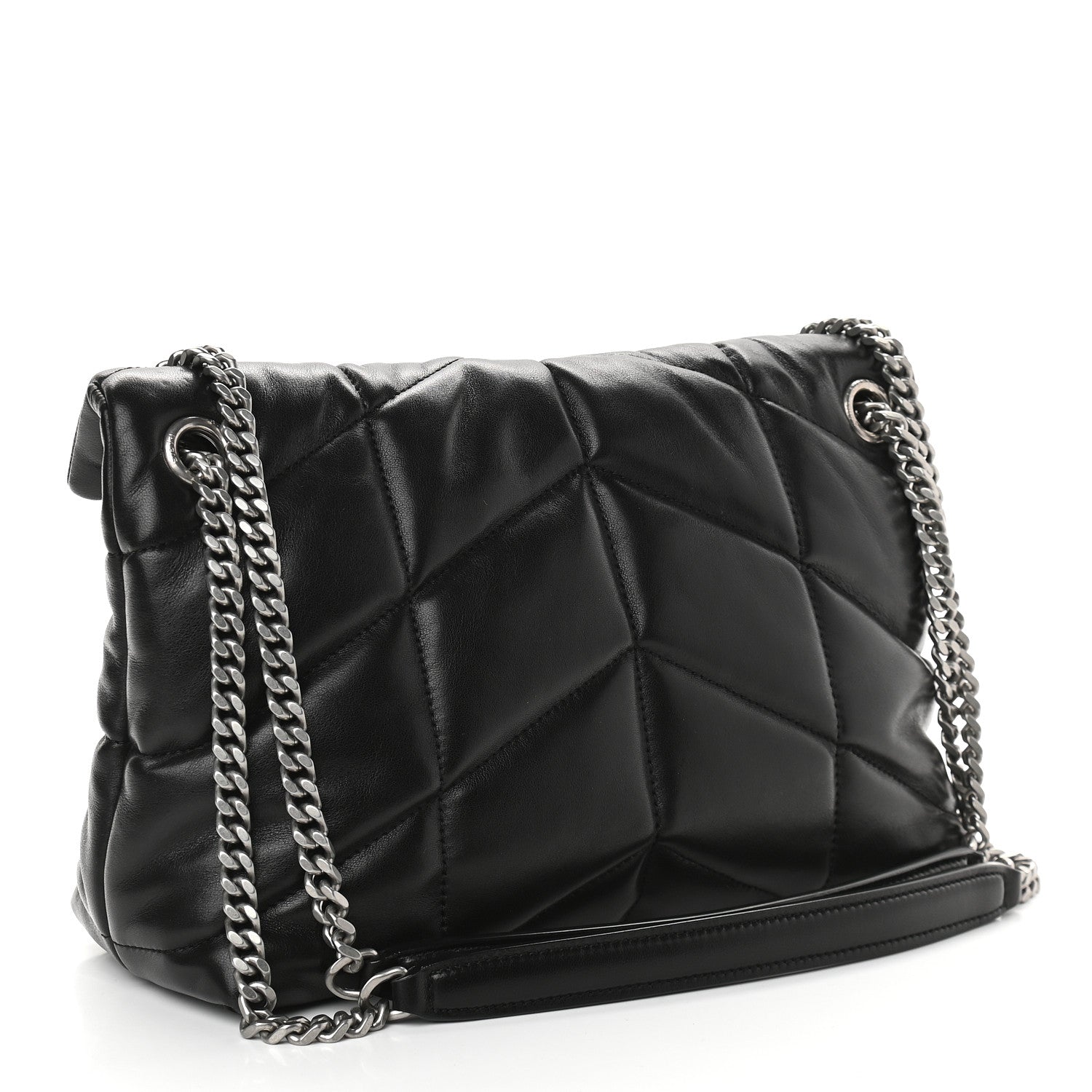 Saint Laurent Lambskin Quilted Small Loulou Puffer Monogram Chain Satchel Black 3 of 9