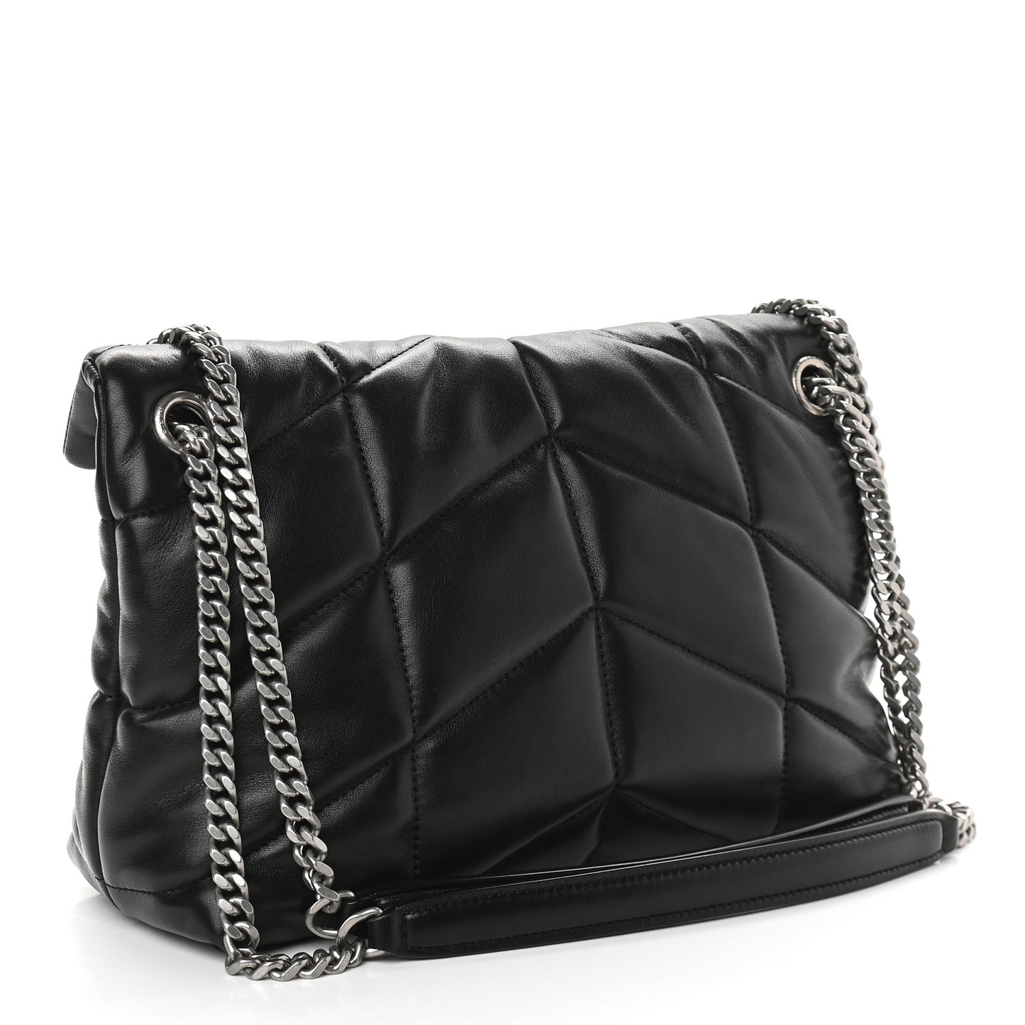 Lambskin Quilted Small Loulou Puffer Monogram Chain Satchel Black