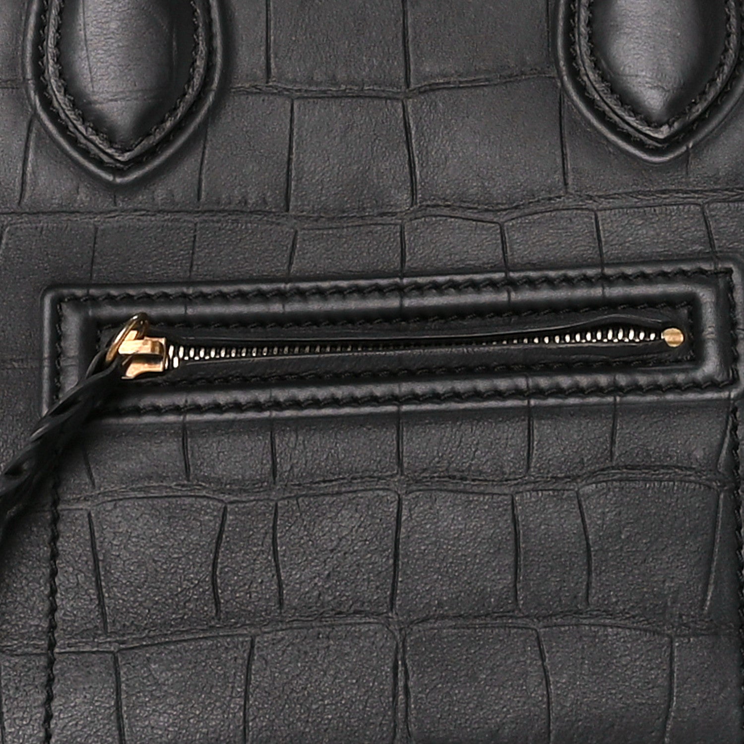 Celine Crocodile Embossed Calfskin Medium Phantom Luggage Black 8 of 10