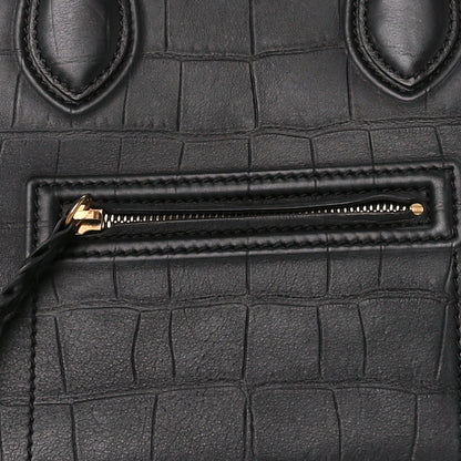 Celine Crocodile Embossed Calfskin Medium Phantom Luggage Black 8 of 10