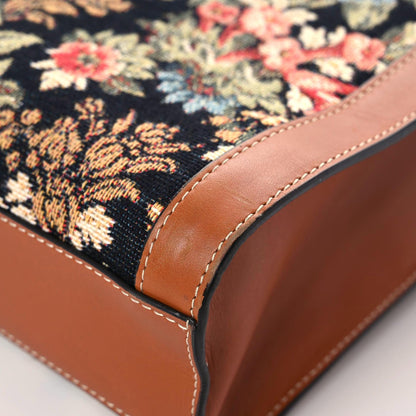 Celine Canvas Calfskin Jacquard Floral Small Vertical Cabas Black Tan 8 of 21