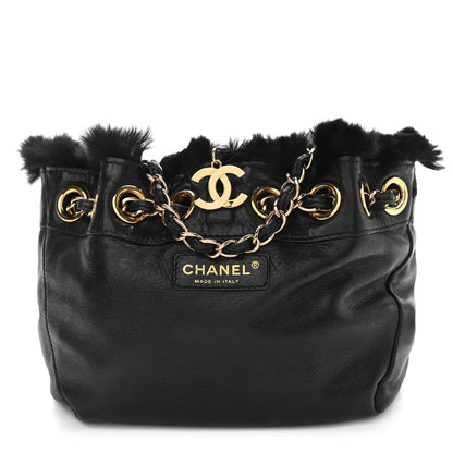 Chanel Rabbit Fur Reversible Drawstring Bag Black 10 of 16