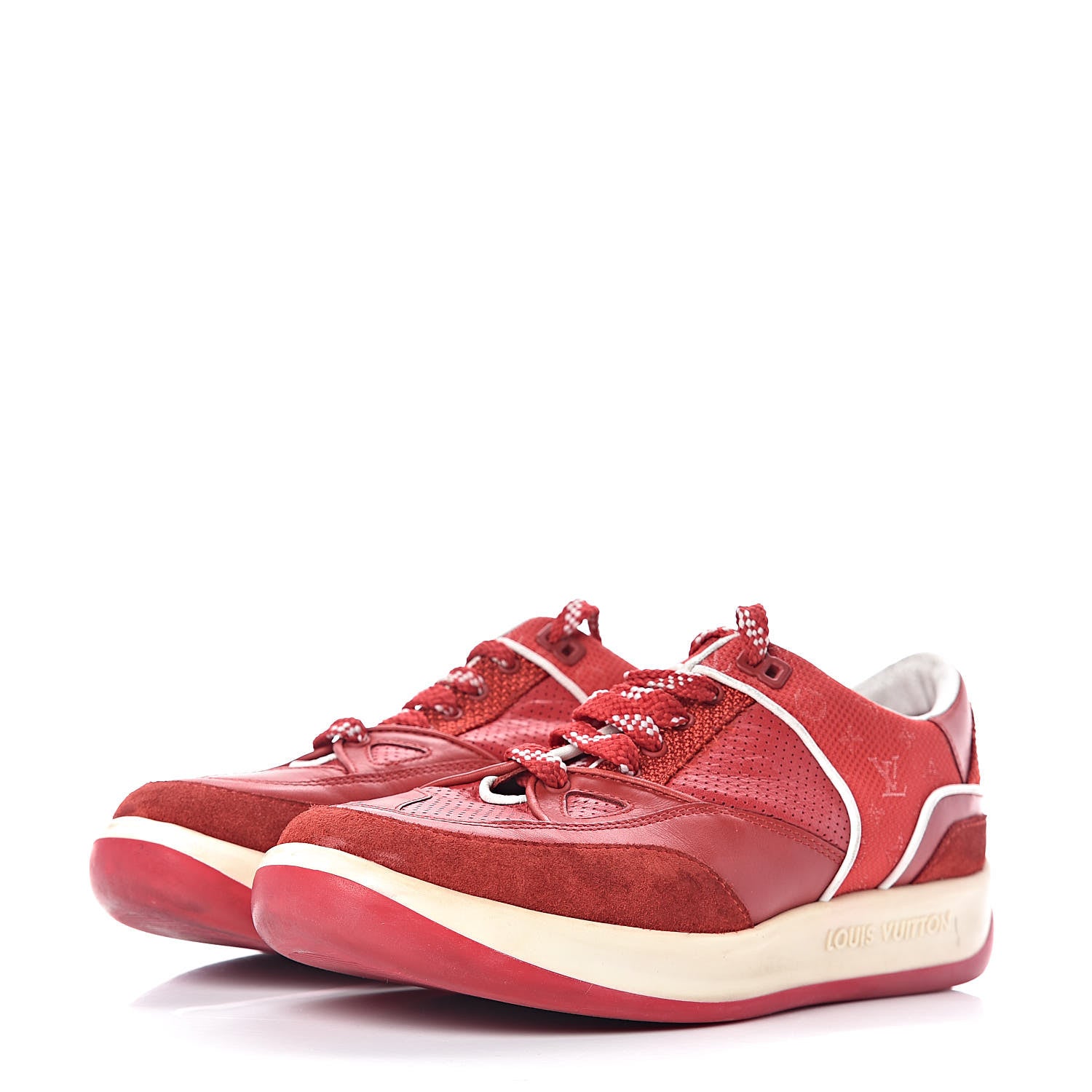 Louis Vuitton Suede Calfskin Perforated Monogram Sneaker 37.5 Red 3 of 15