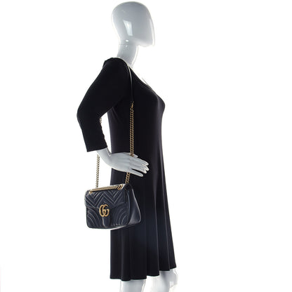 Gucci Calfskin Matelasse Small GG Marmont Shoulder Bag Black 2 of 10