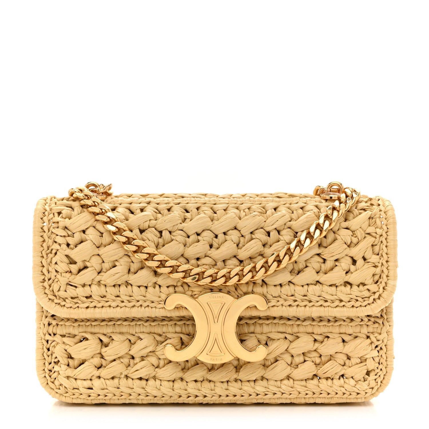Celine Raffia Effect Claude Chain Shoulder Bag Natural 1 of 10