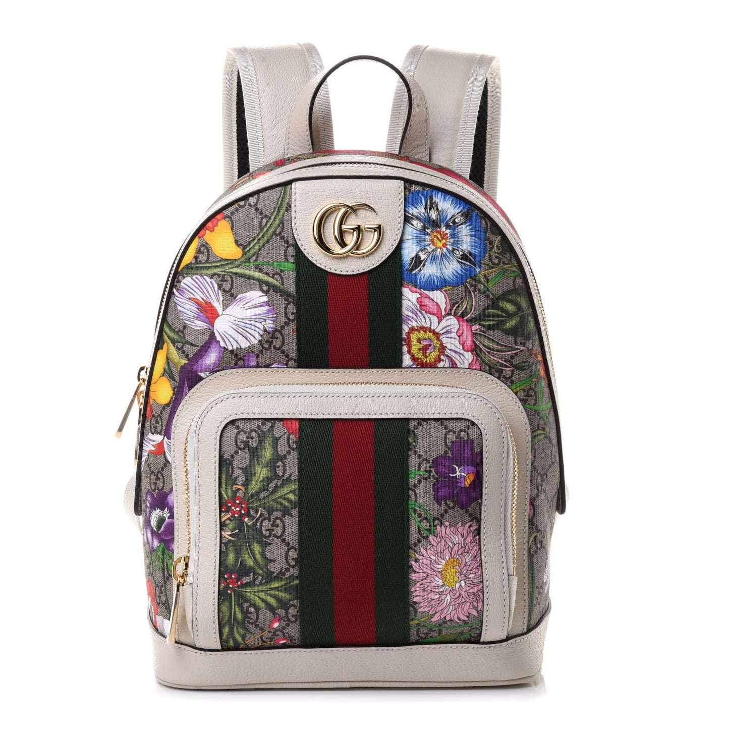 GG Supreme Monogram Flora Web Small Ophidia Day Backpack White