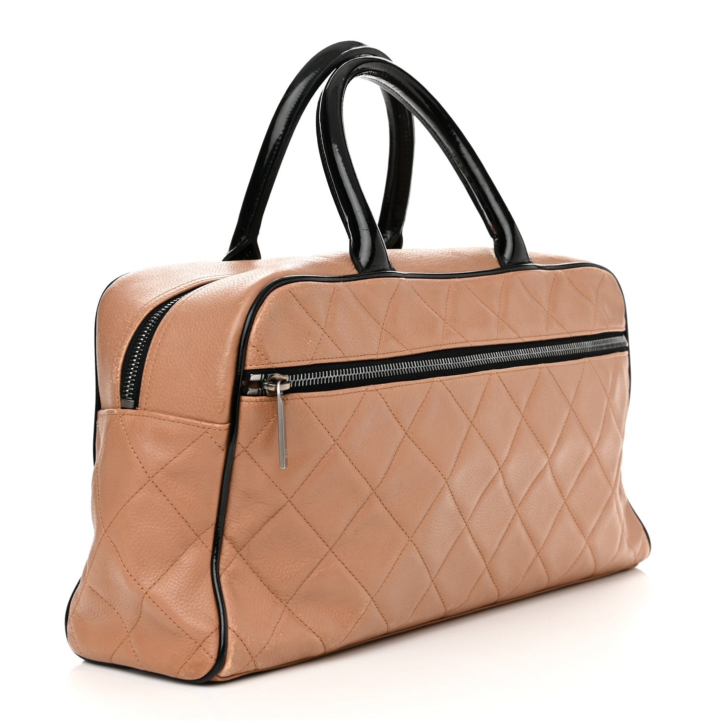 Calfskin Quilted Large Bowler Beige Black