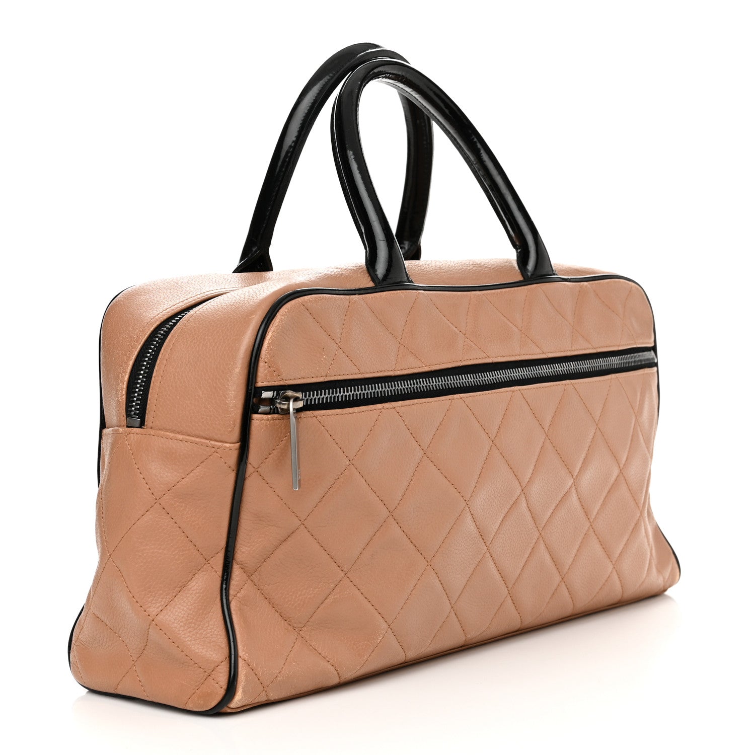 Chanel Calfskin Quilted Large Bowler Beige Black 3 of 17