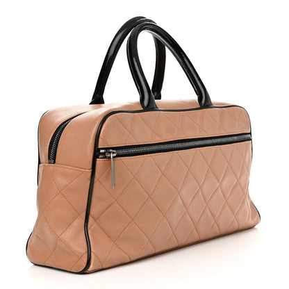 Chanel Calfskin Quilted Large Bowler Beige Black 3 of 17