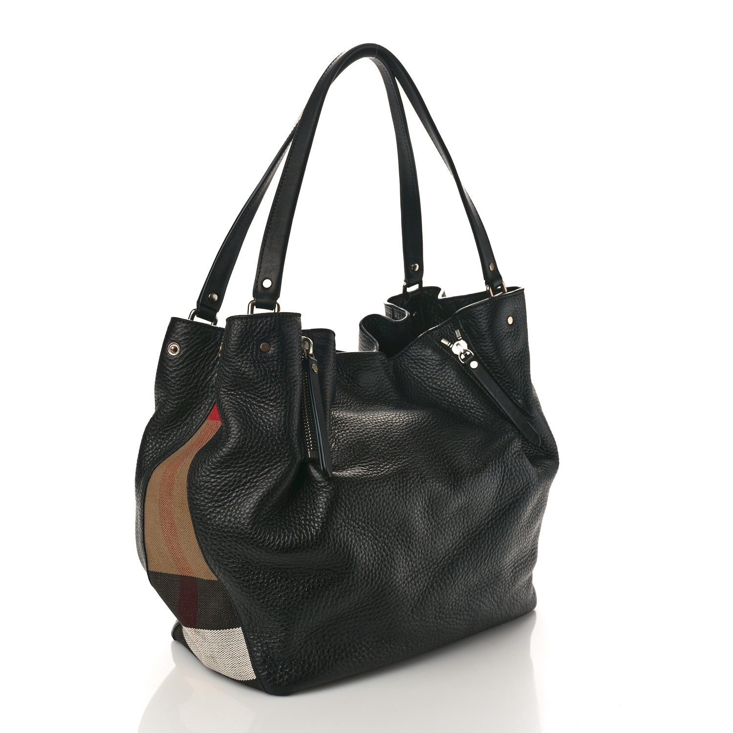 Burberry Grainy Calfskin House Check Medium Maidstone Black 3 of 8