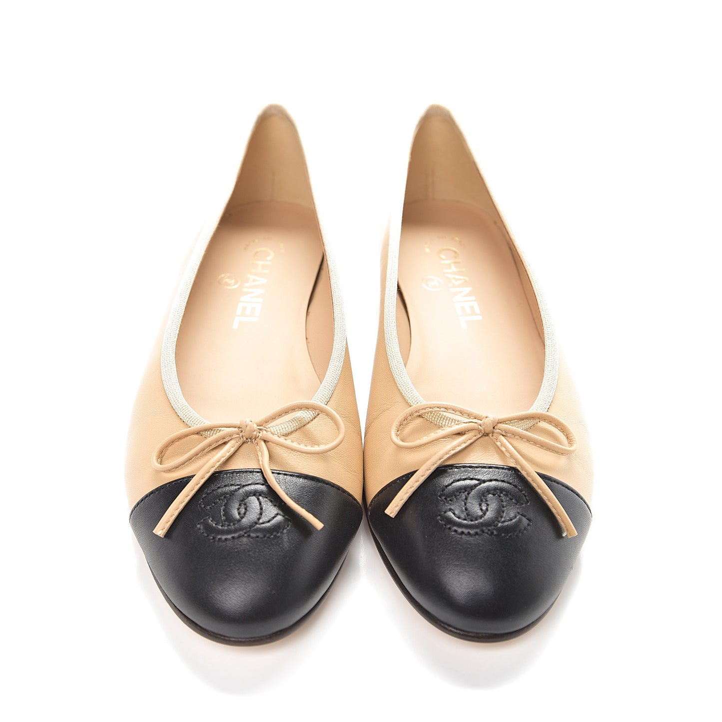 Lambskin Cap Toe CC Ballerina Flats 38 Beige Black