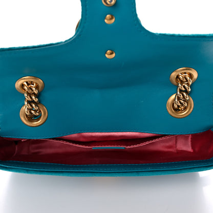 Gucci Velvet Matelasse Mini GG Marmont Shoulder Bag Pavone Cyan 5 of 13
