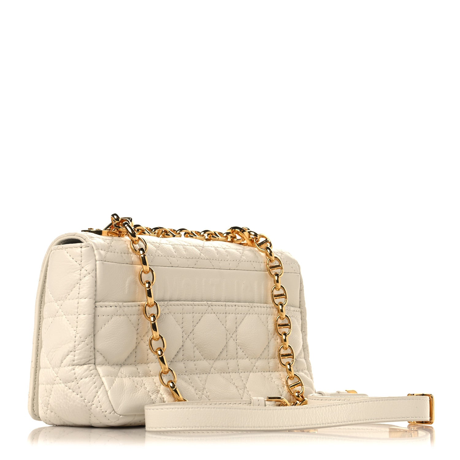 Christian Dior Grained Calfskin Cannage Small Caro Bag White