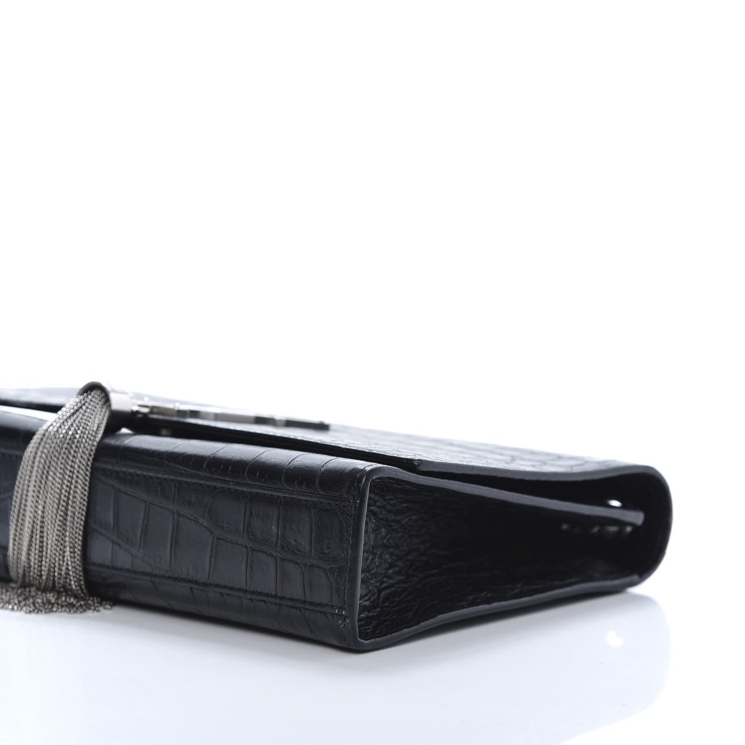 Saint Laurent Calfskin Crocodile Embossed Medium Classic Monogram Kate Tassel Satchel Black 7 of 10