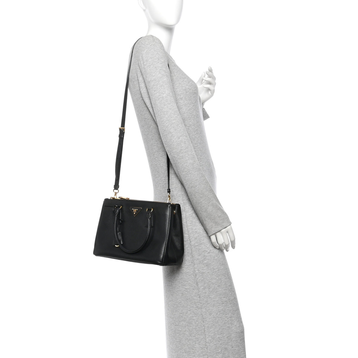Saffiano Small Galleria Double Zip Tote Black