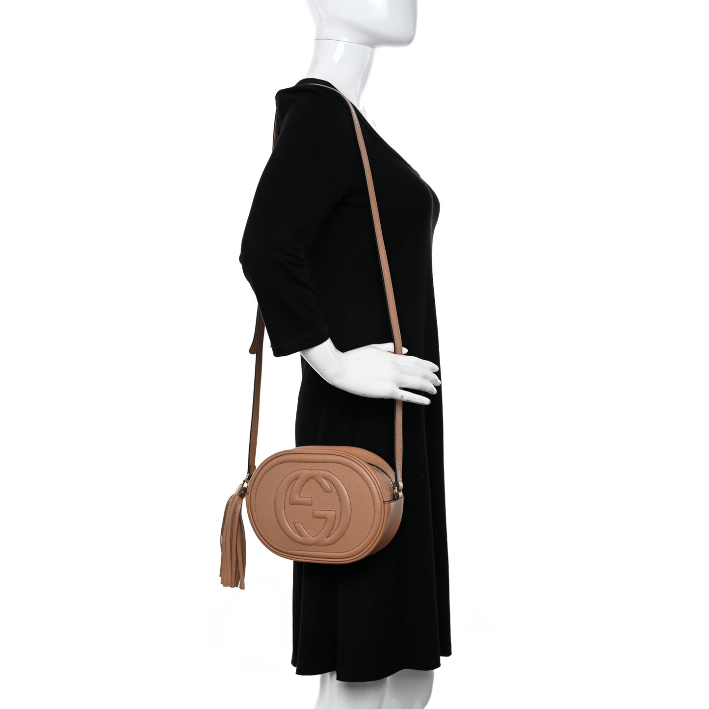 Pebbled Calfskin Oval Soho Shoulder Bag Beige Camelia