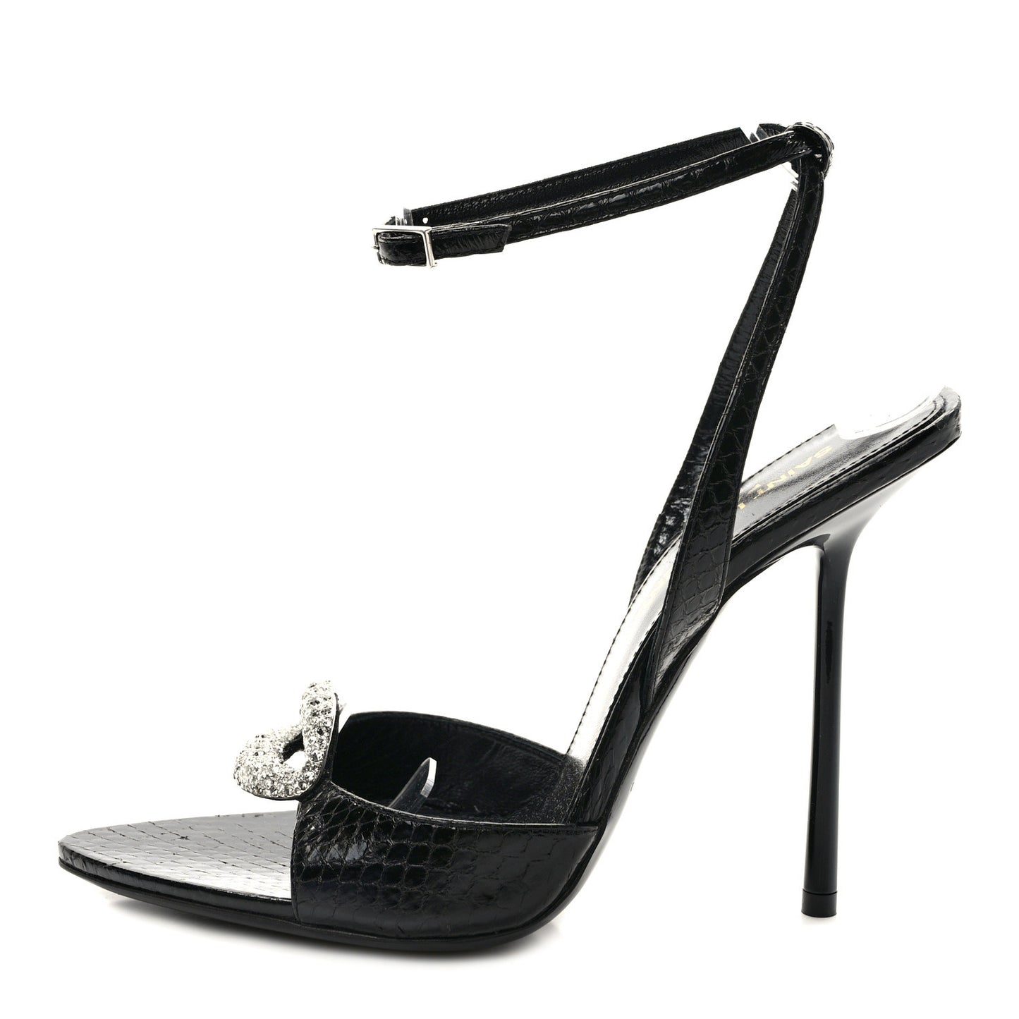 Ayers Snakeskin Embossed Crystal Giqua 115 Sandals 36.5 Black