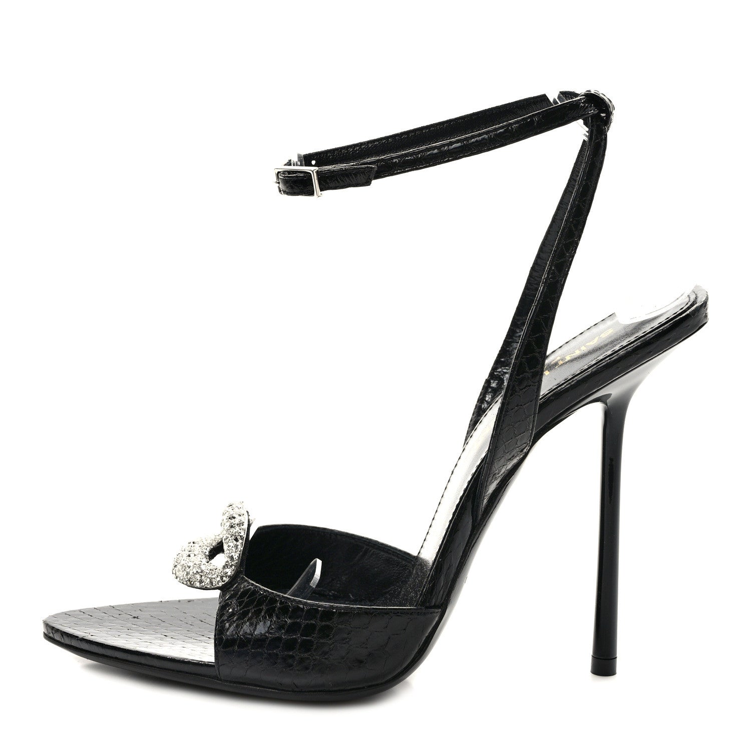 Saint Laurent Ayers Snakeskin Embossed Crystal Giqua 115 Sandals 36.5 Black 1 of 7
