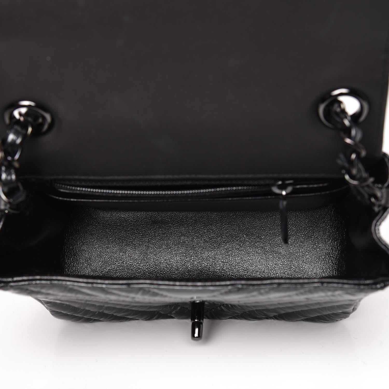 Chanel Metallic Patent Crumpled Calfskin Chevron Quilted Mini Square Flap Black 5 of 7