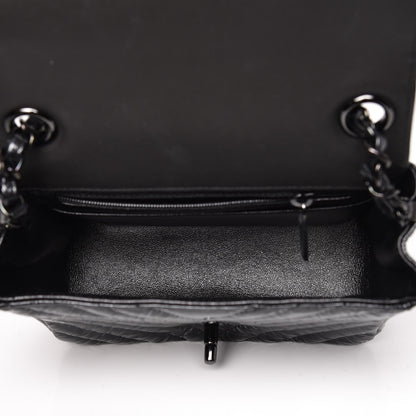 Chanel Metallic Patent Crumpled Calfskin Chevron Quilted Mini Square Flap Black 5 of 7
