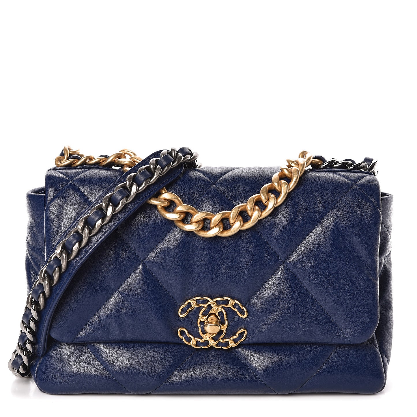 Goatskin Quilted Medium 19 Flap Dark Blue