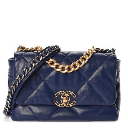 Chanel Goatskin Quilted Medium 19 Flap Dark Blue 1 of 11