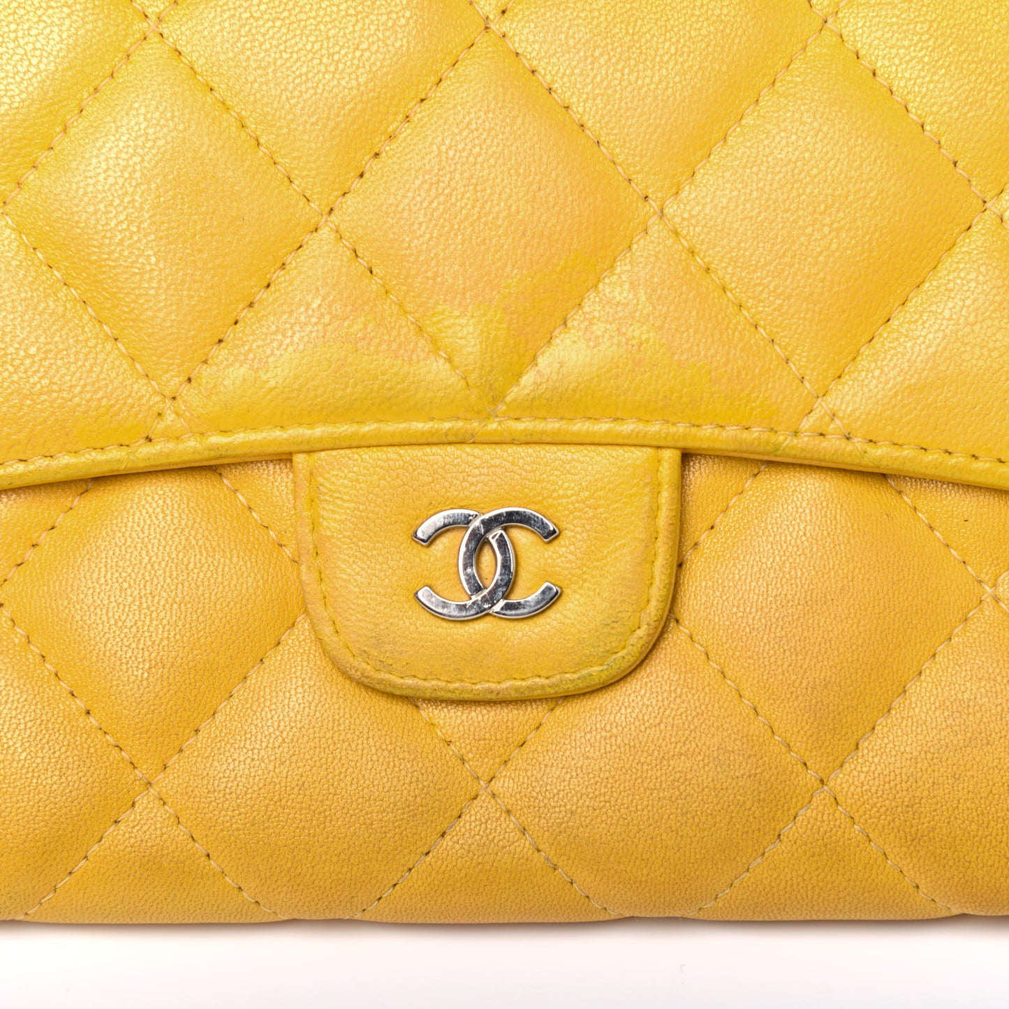 Lambskin Quilted Large Flap Wallet Yellow