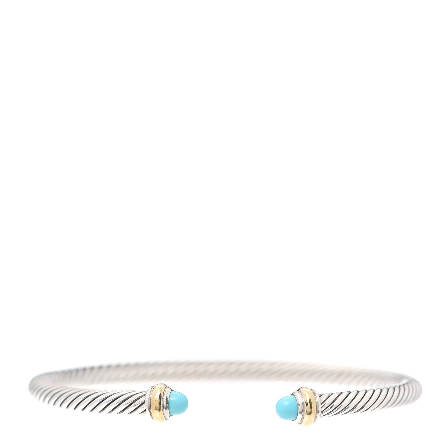 David Yurman Sterling Silver 18K Yellow Gold Turquoise 4mm Cable Classics Bracelet 1 of 5
