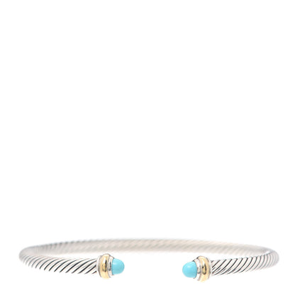 David Yurman Sterling Silver 18K Yellow Gold Turquoise 4mm Cable Classics Bracelet 1 of 5