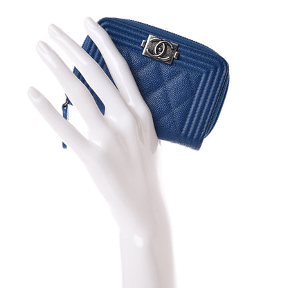 Chanel Caviar Quilted Boy Zip Around Coin Purse Wallet Dark Blue 2 of 10