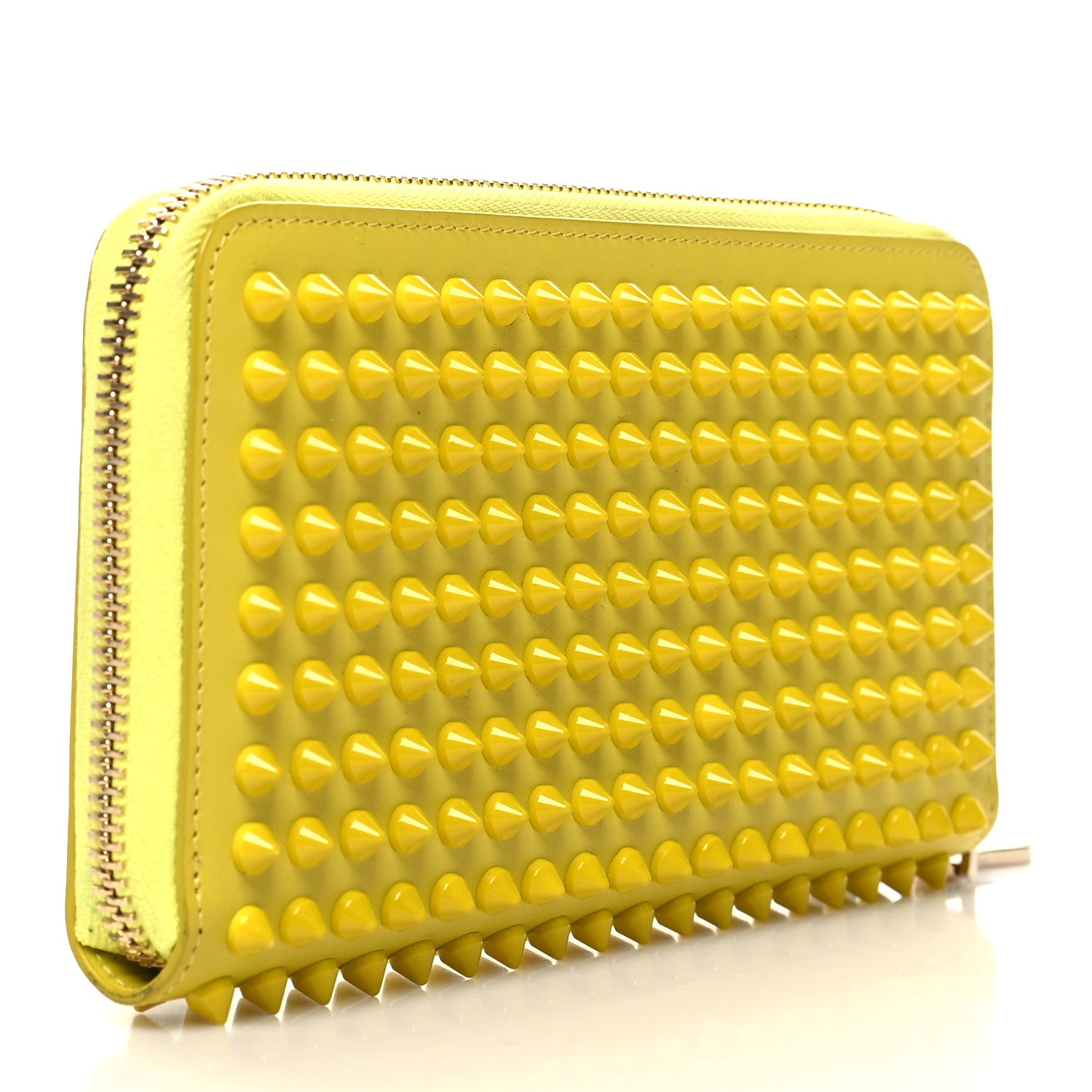 Christian Louboutin Calfskin Panettone Spiked Zip Around Wallet Yellow 3 of 10