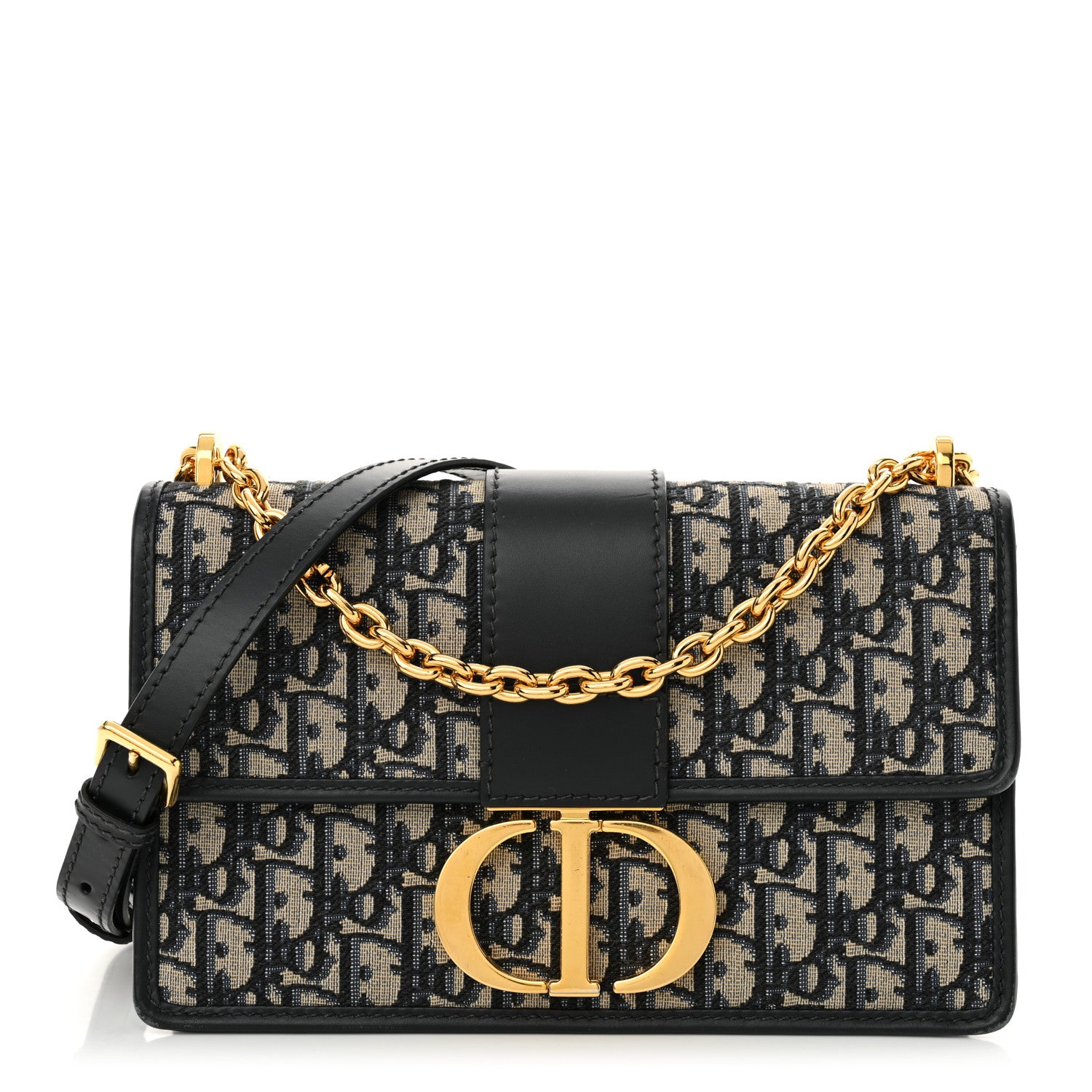 Christian Dior Oblique 30 Montaigne Chain Flap Bag Blue 1 of 12