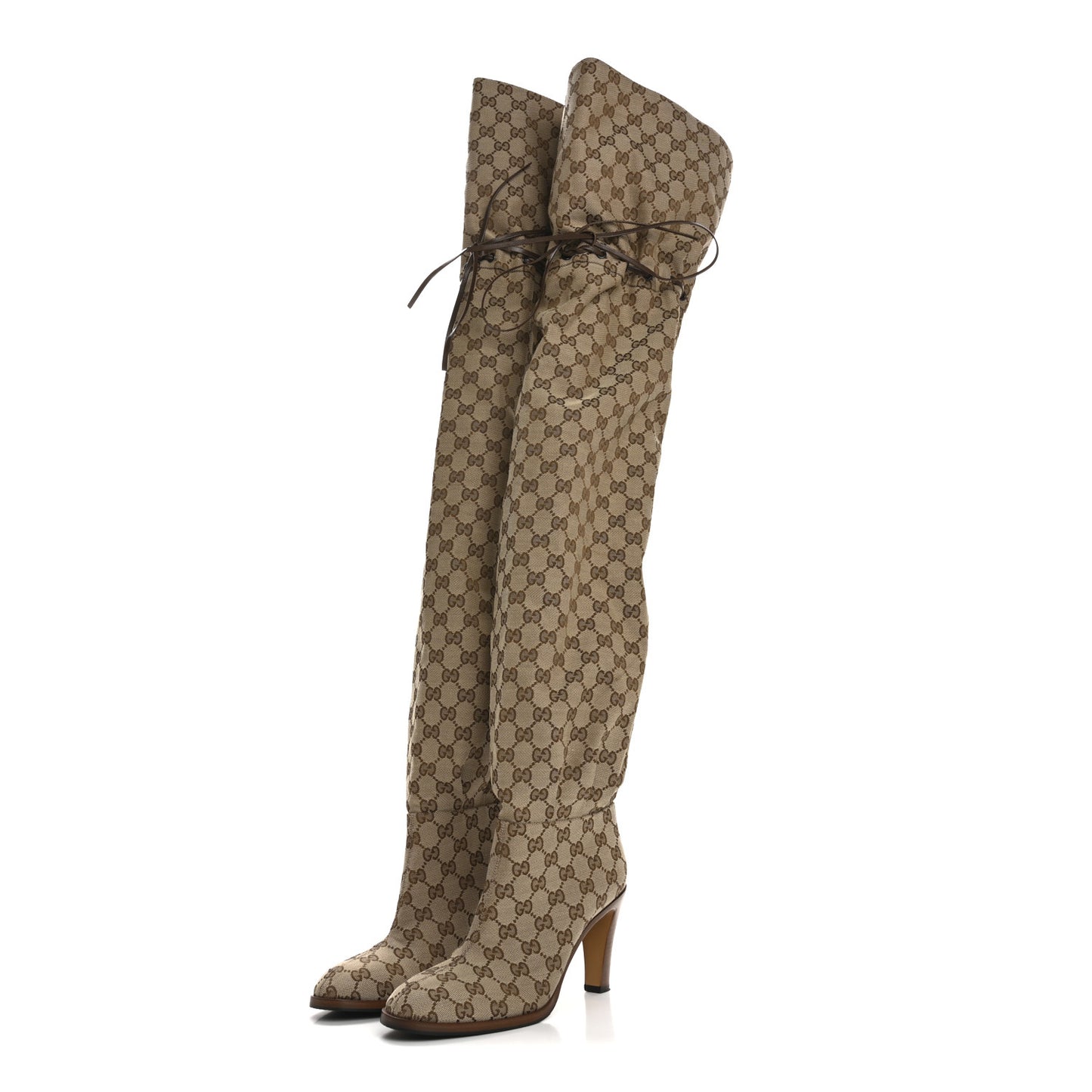Monogram Over the Knee Boots 39.5 Beige Ebony