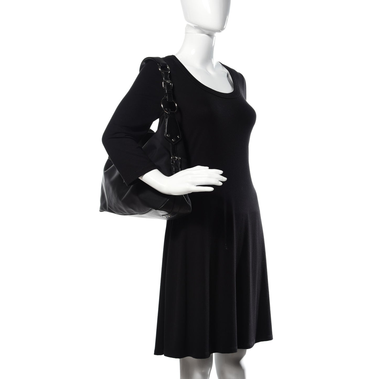 Tessuto Nylon Calfskin Hobo Black