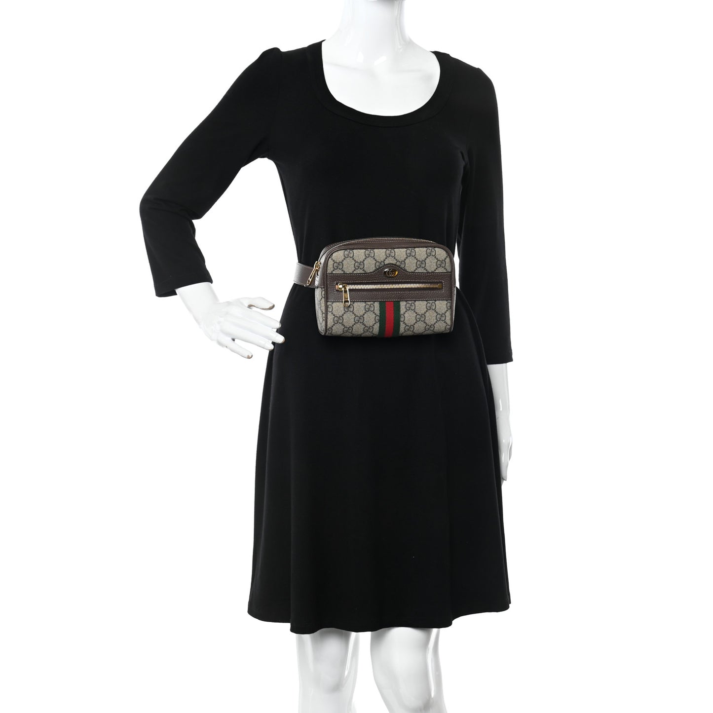 GG Supreme Monogram Web Small Ophidia Belt Bag 85 34 Dark Brown