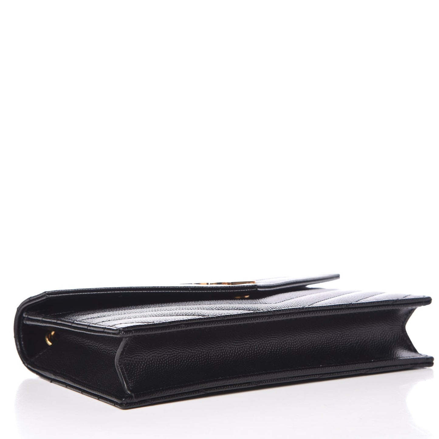 Grain De Poudre Matelasse Chevron Monogram Envelope Chain Wallet Black