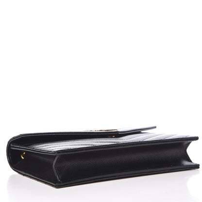 Saint Laurent Grain De Poudre Matelasse Chevron Monogram Envelope Chain Wallet Black 4 of 8