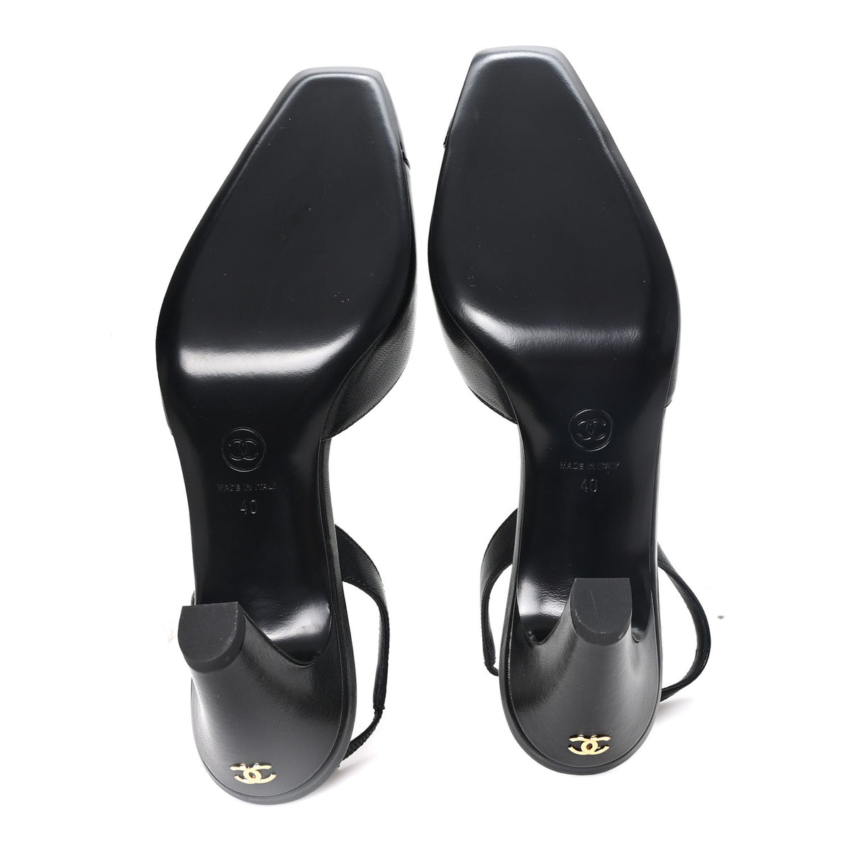 Chanel Lambskin Patent Calfskin Cap Toe CC Slingback Pumps 40 Black 6 of 10