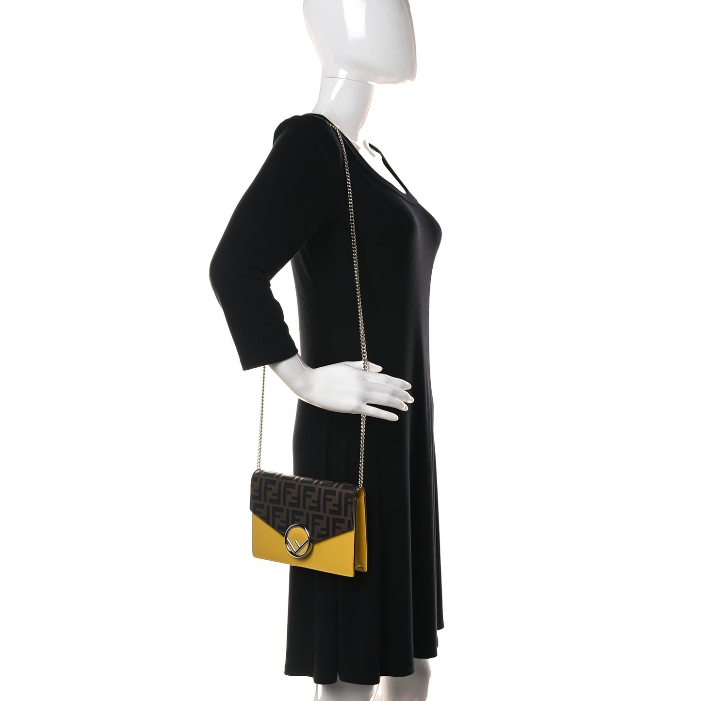 Vitello Cruise F is Fendi Bi-Color FF 1974 Embossed Medium Envelope Wallet On Chain Maya Black Sunflower