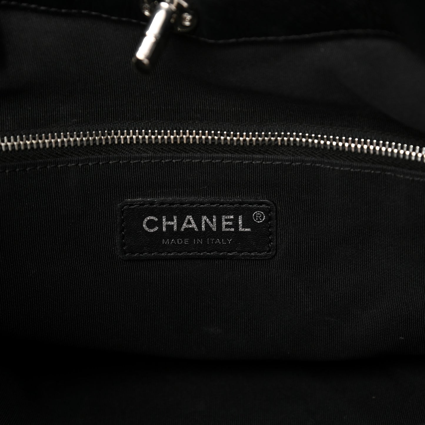 Glazed Calfskin Chevron Stitched Large 31 Shopping Bag Black